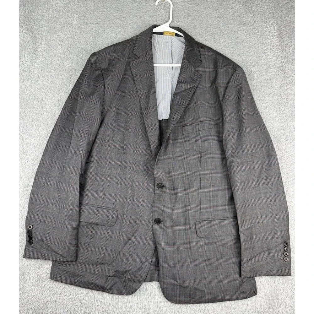 Brooks Brothers Mens 46R Classic Fit Blazer Grey Red Glen Plaid Wool Jacket 46 R